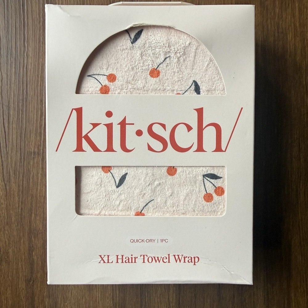 Kitsch XL Hair Towel Wrap Cherry Print Quick Dry Absorbent Turban Pin-up Retro